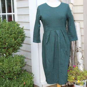 Hello Miz Hunter Green Knit Pleated Wide Waistband 3/4 Sleeve Maternity Dress LG